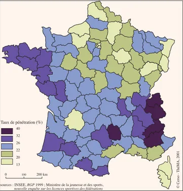 Fig. 1 - La France : taux de pénétration global des licenciés sportifs