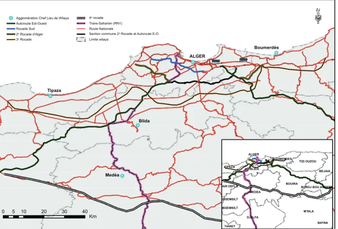 Figure 4 Configuration du réseau routier actuel et projeté dans l’aire métropolitaine d’Alger Source : élaborée par l’auteur