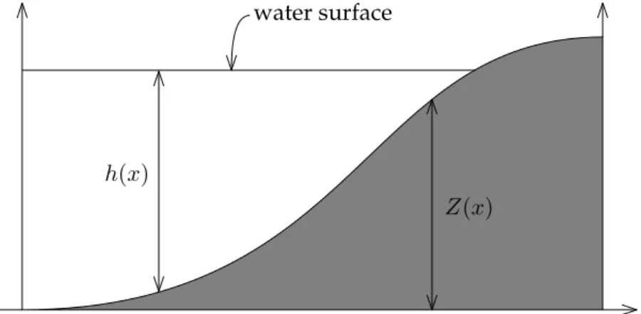 Figure 1.19 – Steady state solution with a dry area. The gray area is the topography.