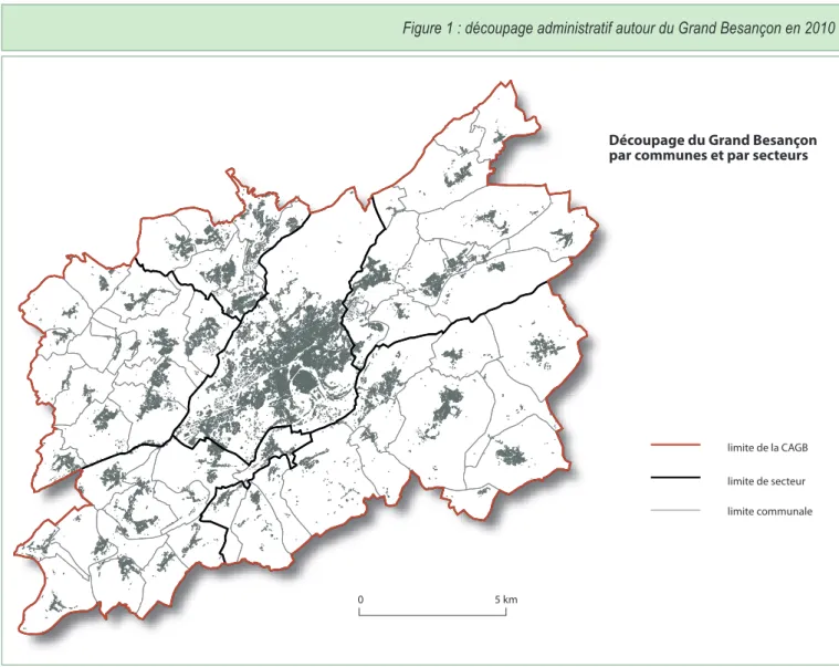 Figure 1 : découpage administratif autour du Grand Besançon en 2010