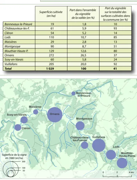 Figure 2 : la répartition des vignes et des cultures en 1840