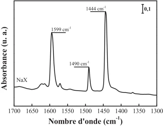 Figure 2: Spectres IR de la thermodésorption de pyridine à 150°C sur la zéolithe. 