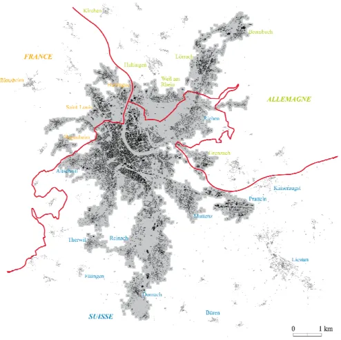Figure 13. Délimitation morphologique de l’agglomération de Bâle en 1957 