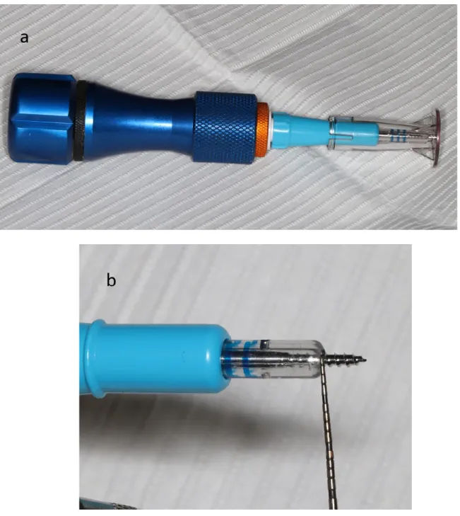 Figure VII.  a. Instrument Propel Excellerator RT® (Propel Orthodontics,  Ossining, NY, États-Unis) b