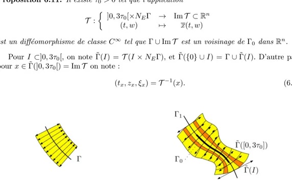 Figure 6.4 – Voisinage tubulaire usuel et voisinage tubulaire suivant le flot φ t .