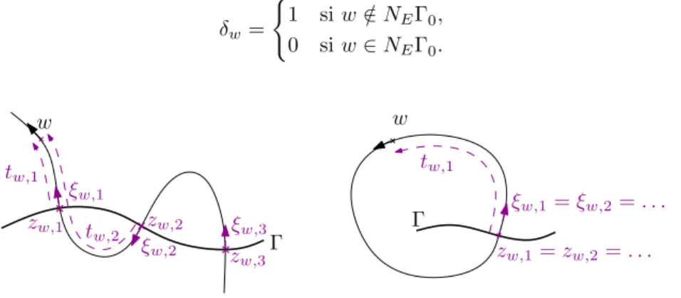 Figure 6.5 – Les conditions initiales (z w,k , ξ w,k ) ∈ N E Γ 0 qui atteignent w en temps t w,k
