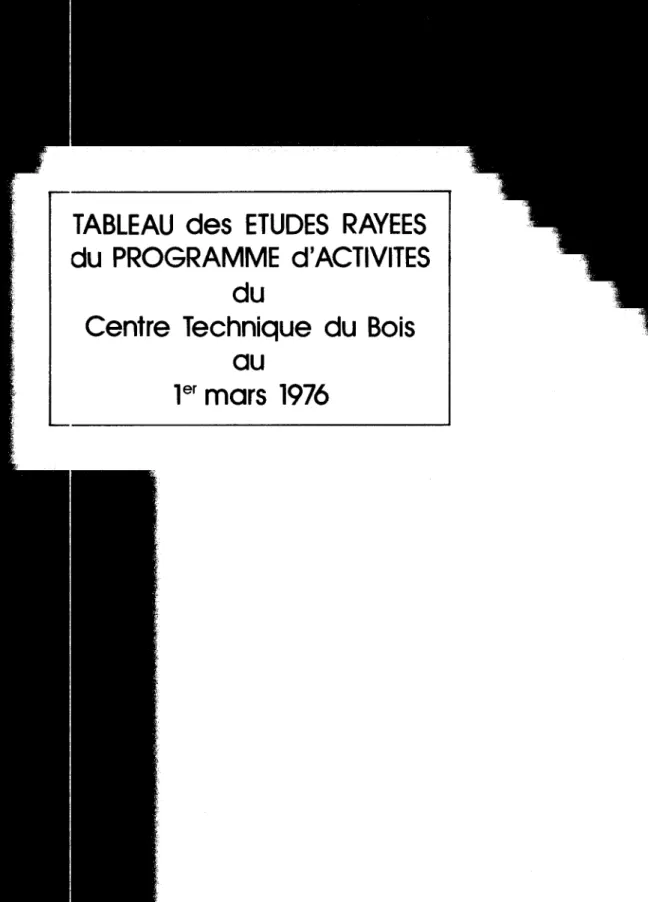 TABLEAU  des ETUDES  RAYEES  du PROGRAMME  d'ACTIVITES 