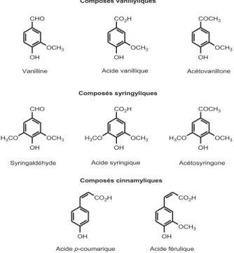 Figure I-20 : Monomères ligneux libérés lors de l'oxydation alcaline en présence d'oxyde de  cuivre (II)