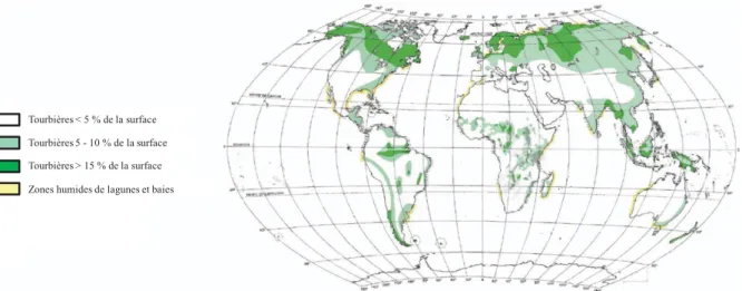 Figure II-1 : Répartition et densité des tourbières à l'échelle mondiale d’après Joosten et  Clarke (2002)