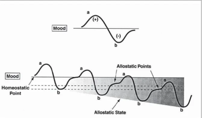 Figure 5. Représentation schématique du développement de l’allostasie hédonique selon le  modèle des processus opposants