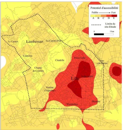 Figure 1. Le potentiel de marche à pied à Besançon et à Lille 