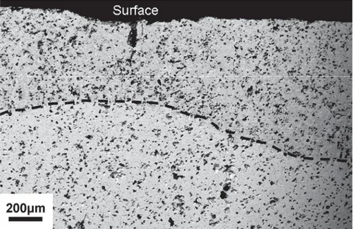 Figure 26: Back-scattered SEM micrograph of the cross section of the cylindrical HIPed sample