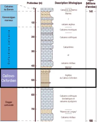 Figure 2 : Coupe géologique du site du Laboratoire de Meuse/Haute-Marne (Andra, 2005b)