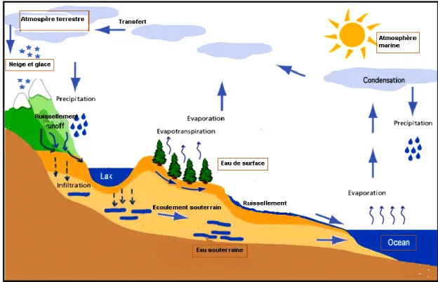 Figure 1-Cycle de l'eau dans la nature (Broussaud, 2008). 