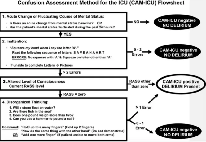 Figure 2. L’outil de détection du délirium Confusion Assessment Method in Intensive  Care Unit  