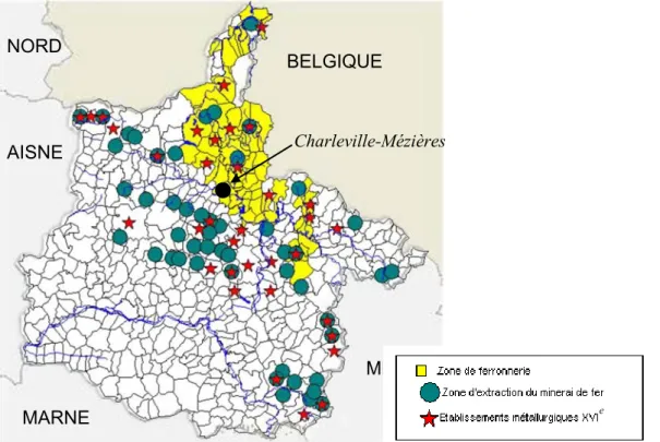 Figure 6: Département des Ardennes : de l’extraction du minerai à la spécialisation,  XVI e -XIX e