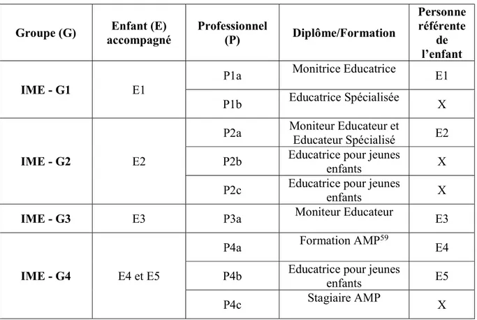 Tableau 10 : Description des professionnels de l’institution (IME). 