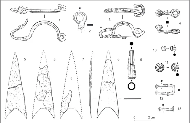 Fig. 3 : Mobilier métallique de l’enclos de Doucier-Collondon « Aux Crevasses », conservé au Musée d’Archéologie de  Lons-le-Saunier (Jura)