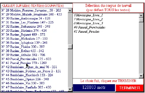 Figure 2. Choix du corpus de travail 