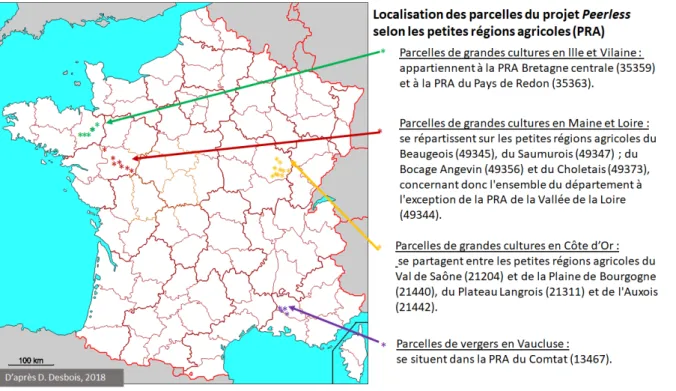 Figure 3. Localisation des zones d’étude du projet multidisciplinaire Peerless. 