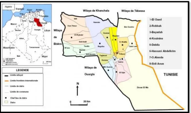 Figure 11: Géolocalisation de la région d’El-Oued (Remini ,2006) .  I.1.2.  Matériel végétal 