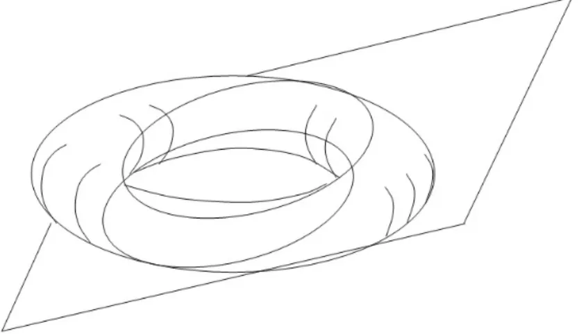 Figure 3 – Les cercles de Villarceau obtenus avec une section inclin´ ee d’un tore