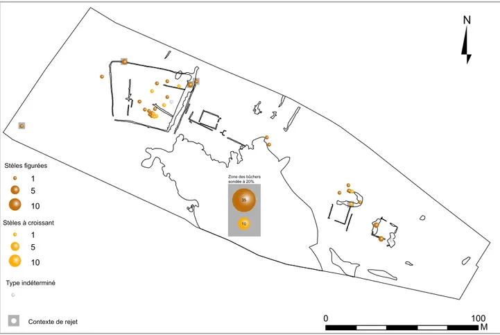 Fig. 11. Nécropole de  Pont-l’Évêque. Plan  de répartition des  stèles en fonction  du type