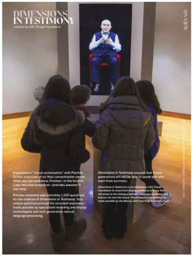 Figure 8. Installation temporaire New Dimensions in Testimony, sans médiateur, au  Musée du Patrimoine Juif à New-York en 2018