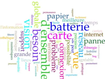 Figure 3  : Nuage de mots des termes cités pour les avantages   des cartes papier (fait avec Voyant Tool)