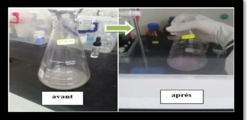 Figure  16 : Etapes de la détermination d'indice d'acidité ( Photo original,2019)  I.3.4  Détermination de la compositions de la  matière grasse  