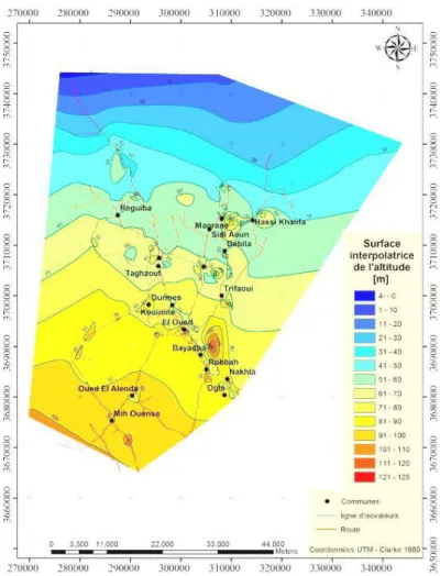 Figure 6 : Carte topographique de la vallée du Souf, (ANRH, 2005). 