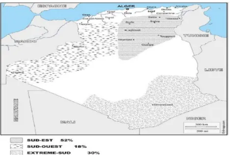 Figure 02 : Répartition du dromadaire en Algérie (BOUSSOUAR, 2017) 