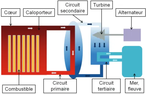 Figure 1.4: Schéma de principe d’un réacteur nucléaire utilisant de l’eau comme caloporteur.