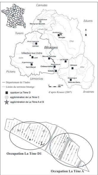 Fig. 1 : Localisation du site et des occupations de La Tène