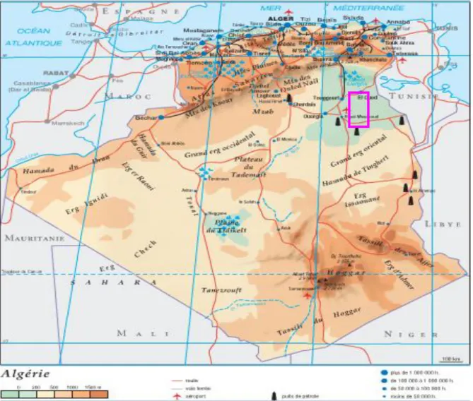 Fig I-01 : Situation géographique de la région de Taїbet par rapport l’Algérie   (Internet : www .rove .com)  