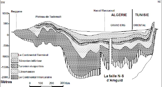 Fig II-02 : Coupe géologique synthétique du Sahara Oriental, d’après Sonatrach