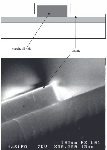 Figure 35 : marche de silicium polycristallin recouverte d’une couche d’oxyde APCVD (100nm) 