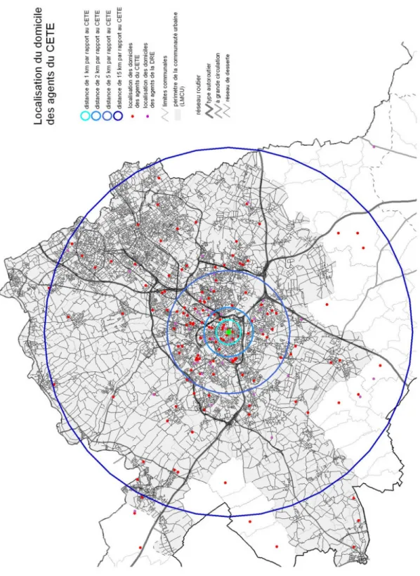 Illustration 6 - Localisation domicile des agents du CETE (source : CETE/DVT/SIG) 