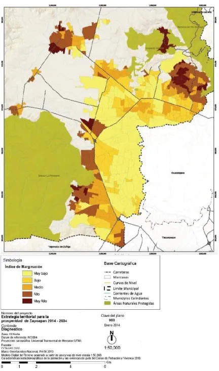 Figura 12: Niveles de marginación del territorio de Zapopan © Gobierno de Zapopan y ONU-Habitat, 2015