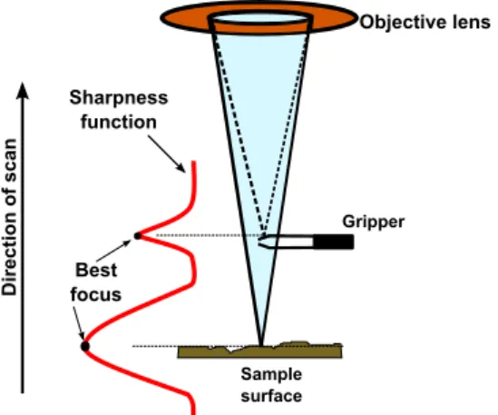 Fig. 7. Sharpness score variation given by (4) with respect to the focus steps at 1000 × magnification.