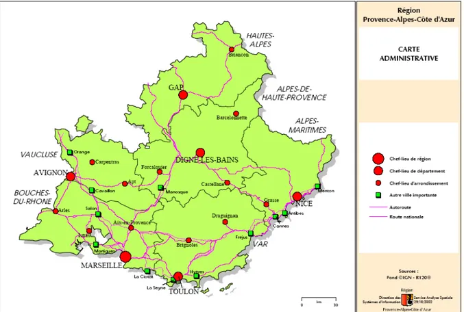 Figure 1 Carte administrative de la Région Provence Alpes Côte d'Azur (source : CRIGE)