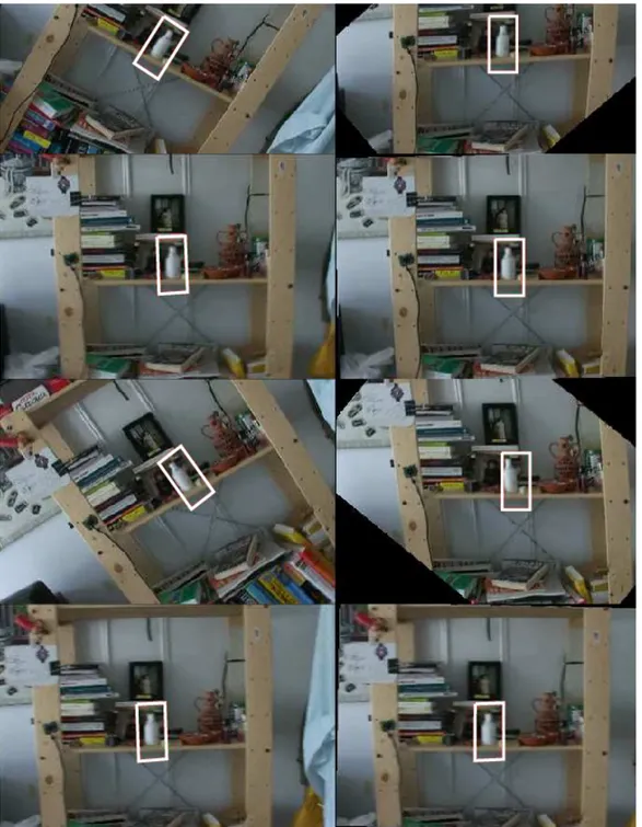 Figure 4.8. Results of tracking and rectifying images from a rolling camera sequence. left ) results of the original tracking