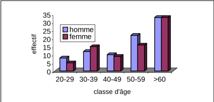 Figure II.2 : effectif par classes d’âge et par sexe de l’échantillon anglais étudié 