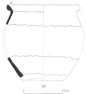 Fig. 7.  Urne en céramique (n° 24) tournée à gros dégraissant du dépôt  annexe u.s. 5