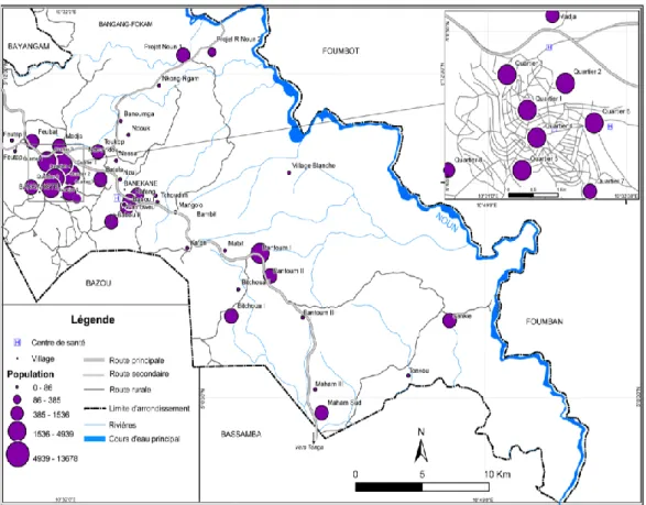 Figure 11 : Répartition spatiale du nombre de la population de Bangangté  