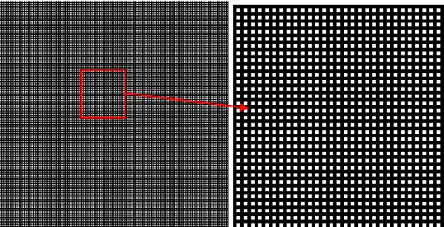 Figure 9: Grid of points used to separate adjacent points before labelling them. The right image is a zoom of the left one.