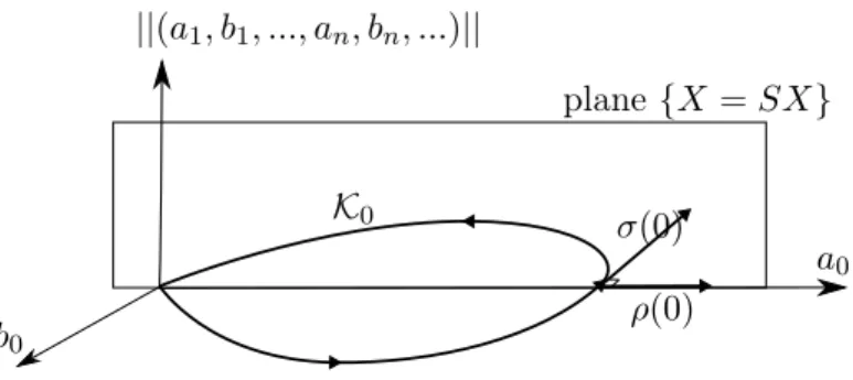 Figure 2. Linearized system at t = 0 and reversibility plane.