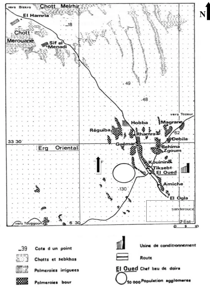Figure 1 - Carte géographique du Souf (DUBOST, 2002 )