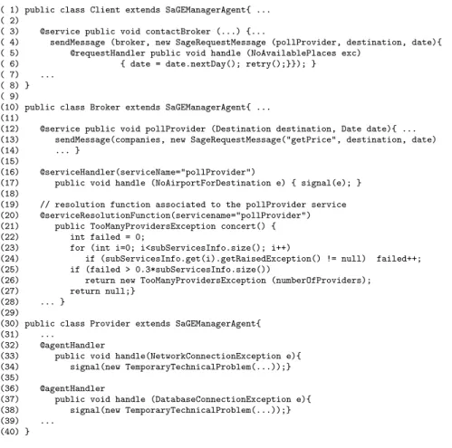 Fig. 4. Examples of request, service, agent-level handlers and resolution function defi- defi-nitions in X-SaGE
