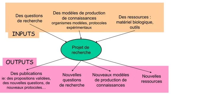 Figure 1 : modélisation des inputs et des outputs d'un projet de recherche 